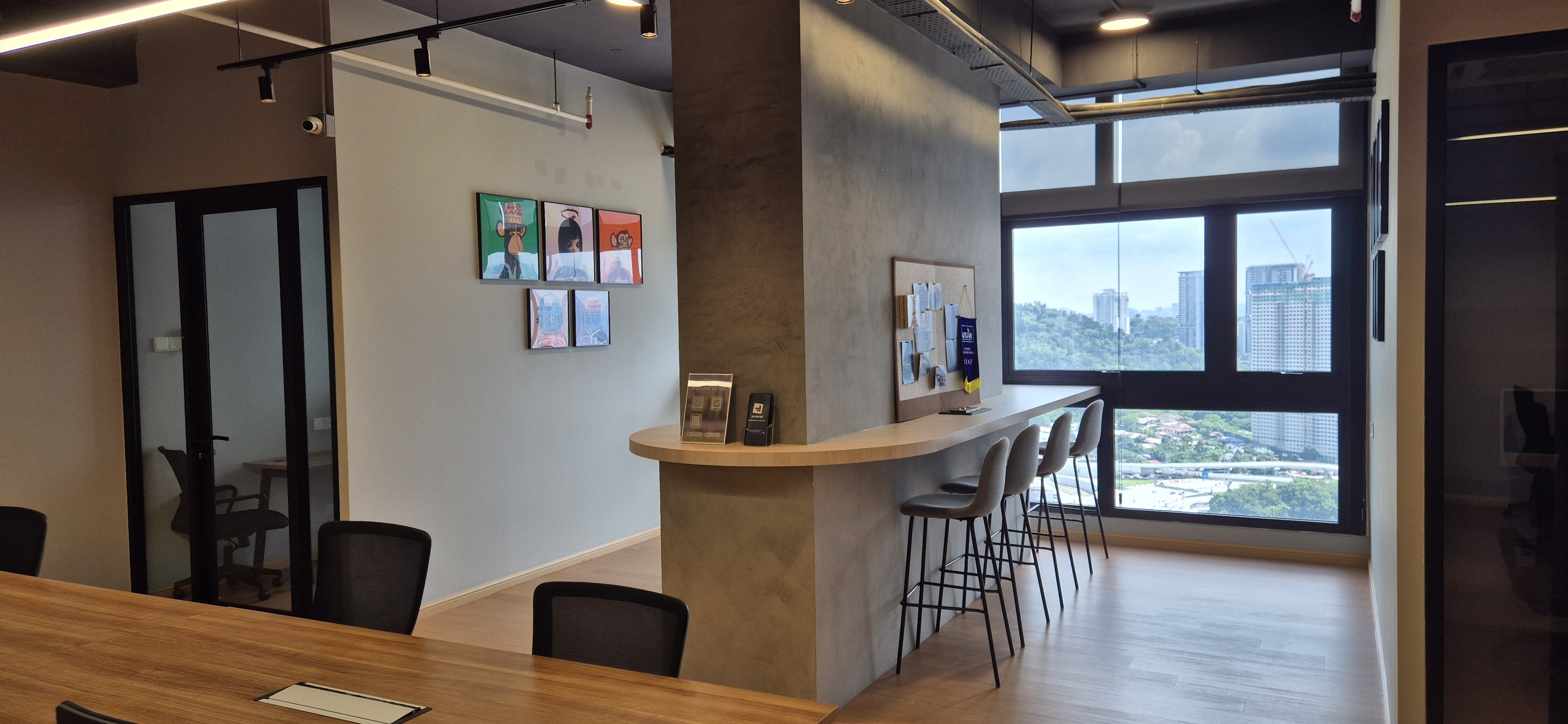 Bar counter with city view